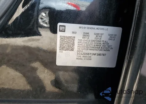 2022 Chevrolet Malibu Lt из США, поврежденный, VIN 1G1ZD5ST1NF160787